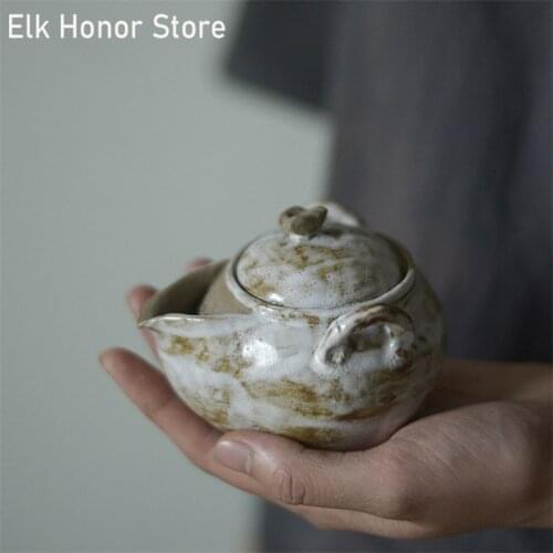 150ML Vintage Japanese Style Ceramic Hand Grasp Pot Handmade Coarse Teapot Kung Fu Pu'er Tea Personal Master Pots Gift Packaging