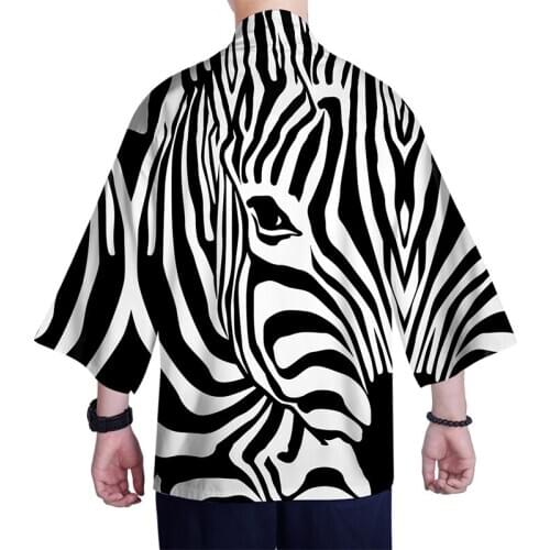Fashion Print Animal Zebra Costume 3d Print Kimono Shirt Men Seven Point Sleeve Tops Daily Casual Cardigan Jackets Streetwear