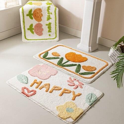 Bathroom Mat Chic Simple Fresh Flora Soft Carpet Super Absorbent Slip-resistant Pad Kitchen Door Floor Mats Artistic Room Decor