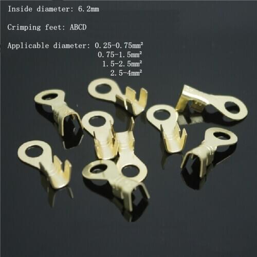 50pcs 6.2 Round Terminal Crimping Terminal M6 Tab Copper Opening Nose End DJ431-6ABCD