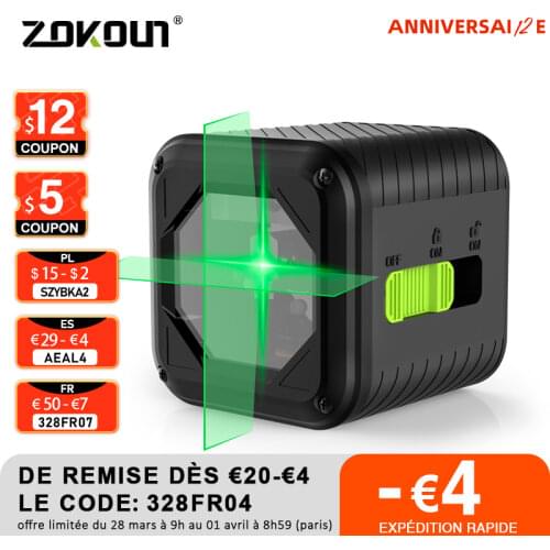 ZOKOUN Newest 2 Lines Laser Level Green/Red Beam Self-leveling Tilt Slash Horizontal & Vertical Cross Line with Magnetic Bracket