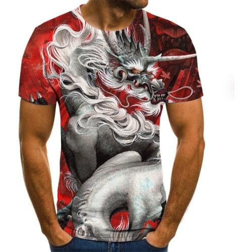 Printed T-shirt summer hot sale mens and womens short-sleeved fashion tops 3D printing fire dragon pattern street clothing
