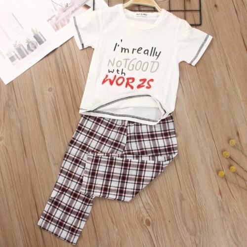 Menoea Children Summer Suit 2020 Boys Letter Pattern T-shirt and Long Plaid Pants baby Girl Clothes Sets 2PCS Boy Clothing Sets