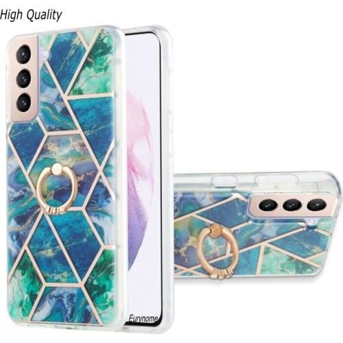Marble Case For Samsung Galaxy S21 Ultra S20 Plus S21+ Ring Stand Shockproof IMD Silicone Plating Cover For Samsung S20 FE