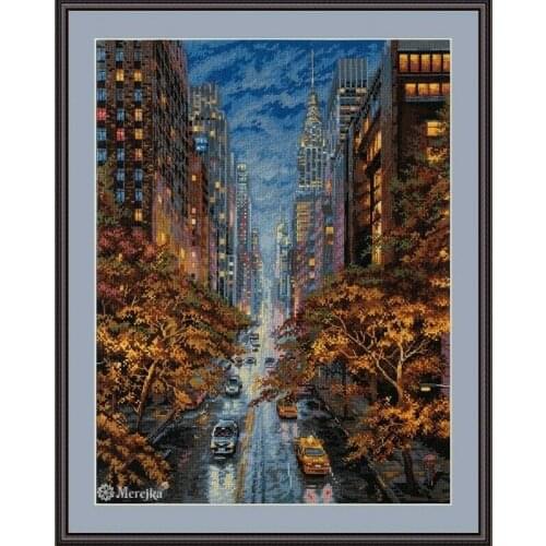 City at Night View Rain Street busy Cross Stitch Kits Top Quality Embroidery Needlework 14CT Unprinted DIY Handmade Art Decor