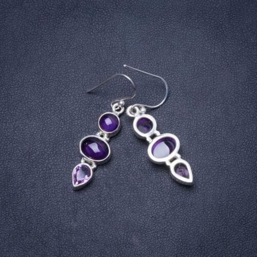 Natural Amethyst Handmade Unique 925 Sterling Silver Earrings 1.5" Y0749