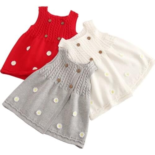 New Baby Girls Winter Flowers Sweater Dresses Coat Toddler Infant Knitted Dress Children Kids Autumn Spring Clothing 2021 New