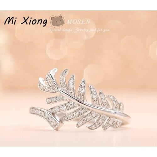 Mi Xiong s925 sterling silver original designer craft feather diamond ring light luxury sparkling charm ladies brand jewelry