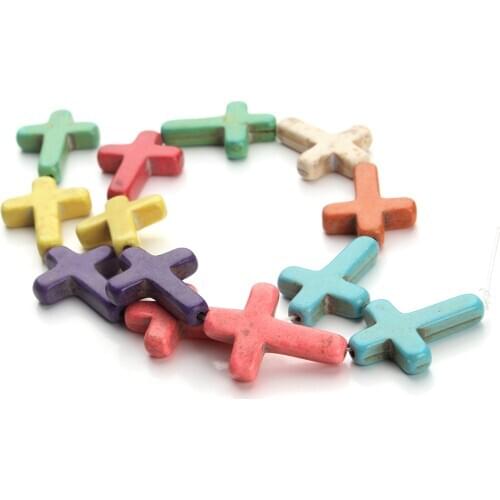 Approx 13pcs/lot Natural Stone Cross Charms Beads 22*30mm fit DIY Necklace Bracelet Jewelry Making Materials F1342