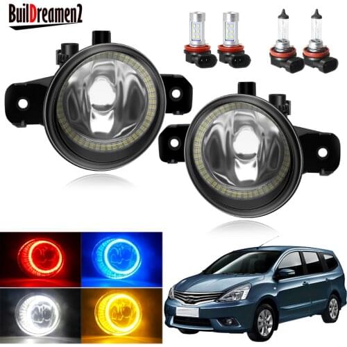 Angel Eye Fog Light Assembly For Nissan Grand Livina Geniss L10 2007-2015 Car 20W Front Bumper Fog Lamp Halo Ring DRL H11 12V