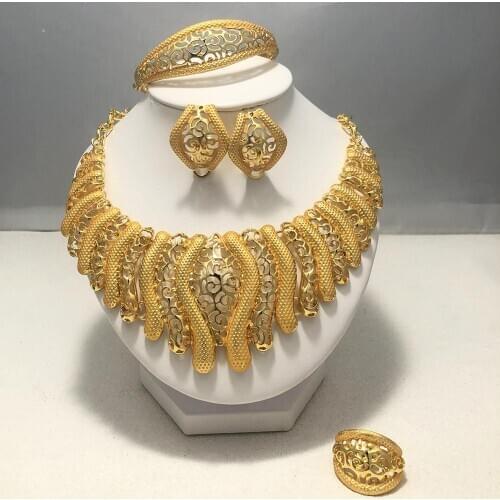 Luxury Dubai Jewelry Sets for Women Gold Color Ethiopian Pendant Necklaces Earrings Middle Eastern Arab African Wedding Jewelry