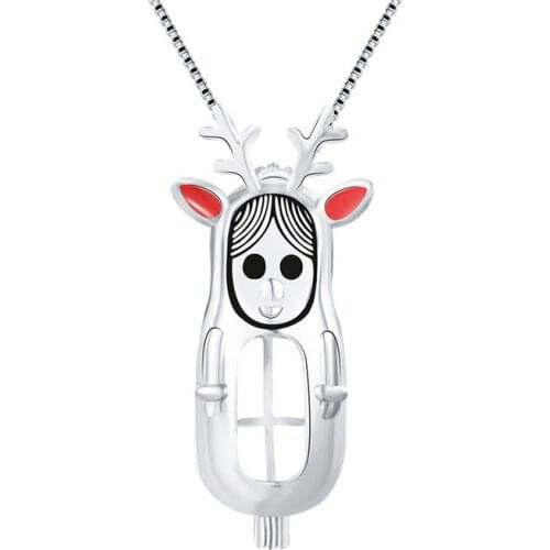 CLUCI 925 Silver Christmas Charm Pendant Reindeer Girl Shaped Pendant for Women Girls Christmas Gift 925 Sterling Silver SC153SB