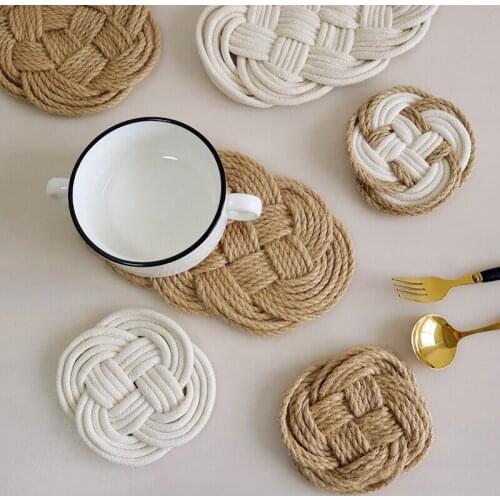Insulation Heat Table Mat Handmade Placemat Soft Foldable Cup Pad Cotton Rope Coaster for Table Decor Woven Anti Slip Placemats