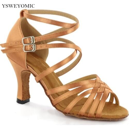 Girls Salsa Ballroom Dancing Shoes Meduim Stable Heel 7cm 8cm indoor Practice Flesh Tan Black Red Latin Dance Shoes Women