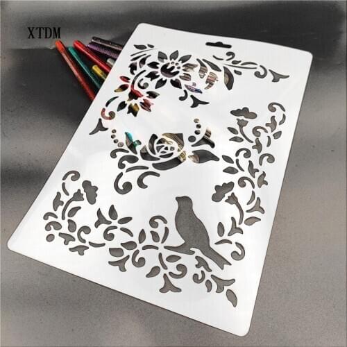 Branch bird plastic mold shield DIY cake scrapbook stencils hollow Embellishments printing lace ruler Valentines Day