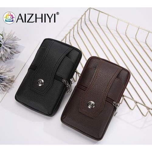 Vintage Men Solid Color PU Leather Waist Bag Casual Male Small Wallet Mobile Phone Bags Multi Layer Coin Purse