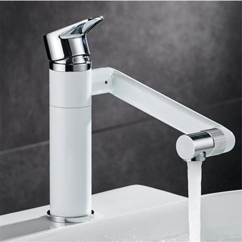 Bathroom Basin Faucet Total Brass Sink Mixer Tap Hot and Cold Basin Faucet Swivel Spout White Bathroom Crane Torneira lavatorio