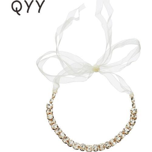 QYY Fashion Austrian Crystal Headbands Alloy Hair Chain Headband Women Wedding Hair Jewelry Accessories Bridal Headpieces Tiaras