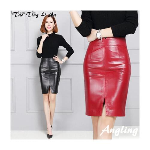 Tao Ting Li Na Genuine Sheep Leather Skirt Women Slim And Thin Over-The-Knee Real Leather Skirt K136