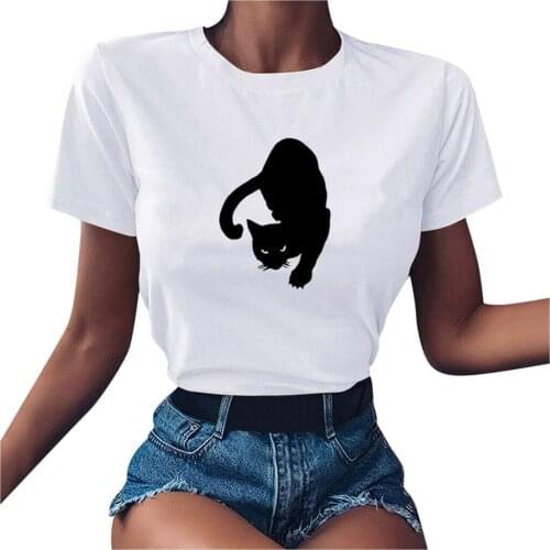 Alert Cat Funny T Shirt Women Summer Short Sleeve Cotton Tshirt Women O-neck Fashion Camiseta Mujer Harajuku Tee Shirt Femme Top