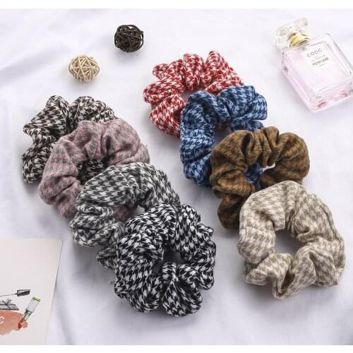 Women Vintage Plaid Sweet Scrunchie Elastic Hair Bands Fashion Rubber Band For Women Girls Ponytail Hair Accessories New Arrival