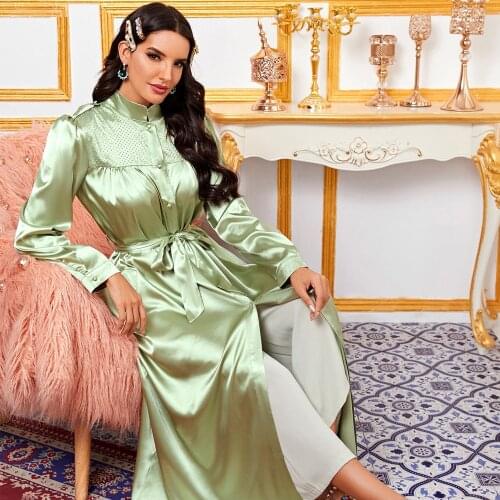 2021 Spring Autumn Grosgrain Women Long Dress Diamonds Bling Ankle-Length Dress Robe Kaftan Moroccan