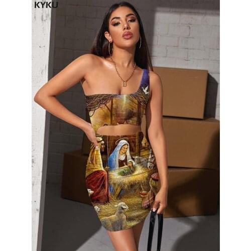 KYKU Brand Jesus Dress Women Christian Halter Sleeveless Angel 3d Print Animal Vestido Sexy Galaxy Pleating Womens Clothing