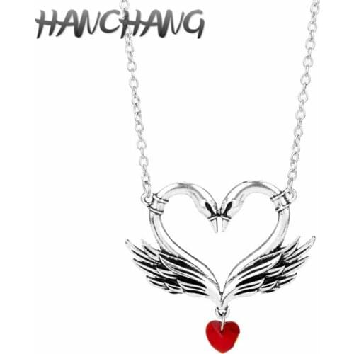 Animal Mandarin Duck Playing In The Water Necklace Red Heart Pendant Necklace Long Short Chain Wedding Lover Colar Gifts