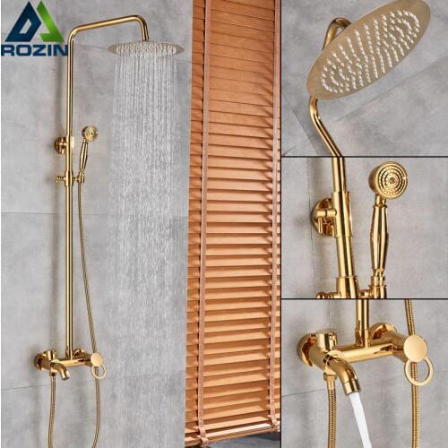 Golden Shower Set Faucet Single Handle 3-ways 8" Rainfall Shower Mixer with Handshower Waterfall Spout Bath Shower System