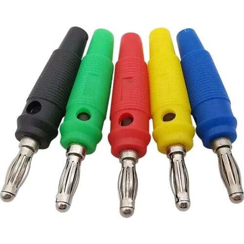 10Pcs/lot 4mm Solderless Side Stackable Banana Plug Red Green Blue Yellow Black Speaker Cable Wire Connector