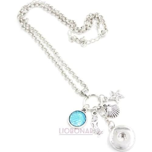 10pcs Wholesale Interchangeable 18mm Snaps Jewelry Ocean Life style Beach Necklace Mermaid Snap Necklace Gift Collar Bijoux
