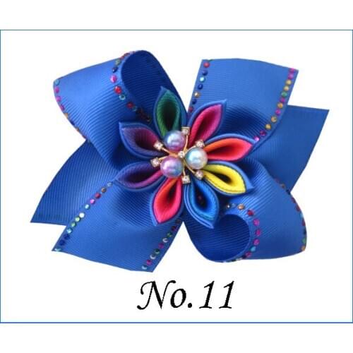 100 BLESSING Good Girl 4.5" Coral Hair Bow Clip Rainbow Rhinestone Pearl Flower