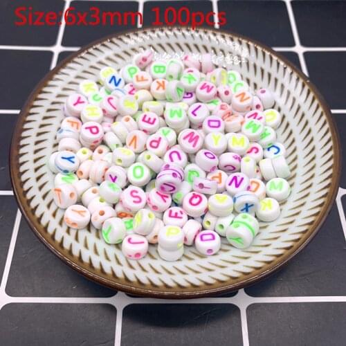 100pcs 6x3mm Mixed Letter Acrylic Beads Round Flat Alphabet Digital Cube Loose Spacer Beads For Jewelry Making Bracelet #17