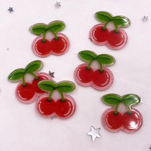20Pcs Colorful Glitter Cherry Flatback Acrylic Sheet Miniature Pattern Applique DIY Scrapbook Home Decor Craft OJ203