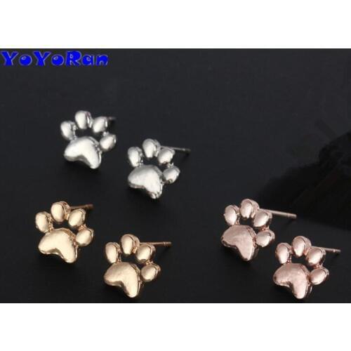1 Pair animal dog footprint footsteps charm stud earrings for woman cute cartoon animal pet foot earrings jewelry gift