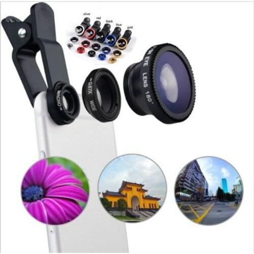 3pcs Universal Photography Camera Mobile Phone Accessories Wide Angle Macro Fisheye acrylic Lens Camera Kits for Smartphone