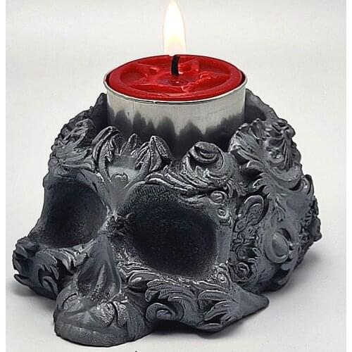 3d exquisite embossed skull candle holder diy concrete resin plaster model making silicone mold Halloween decoration tool