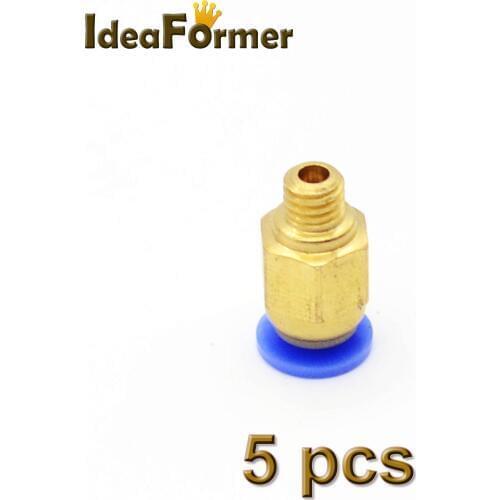 5pcs 3D Printer PC4-M6 Pneumatic Straight Connector Fitting for OD 4mm PTFE Tube with M6 screw thread MK8 Brass Connector