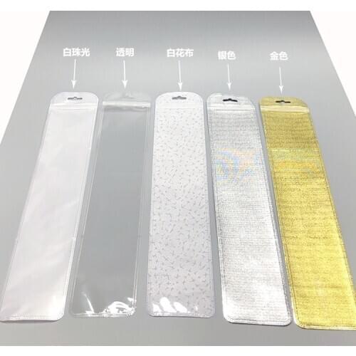 50pcs Long Zip lock Bags Gold/Silver Small Ziplock Bag Jewelry/Cosmetic Packaging Bag Clear Plastic Bag Storage Pouch 7x40cm