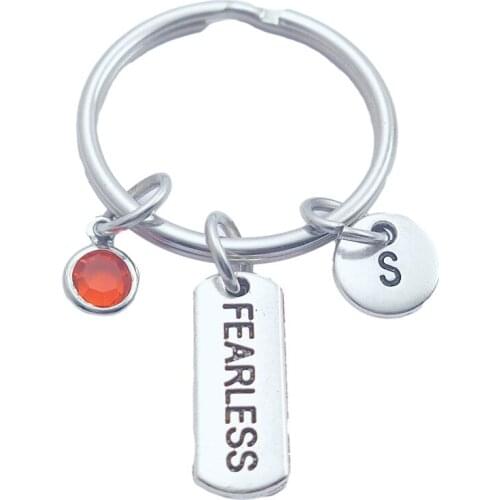 Fearless Keychains Creative Initial Letter Monogram Birthstone Keyrings Fashion Jewelry Women Gifts Pendants