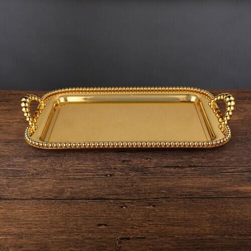 Large size rectangle silver metal tray metal cake trays decorative serving trays food serving plate pastry breakfast tray 737