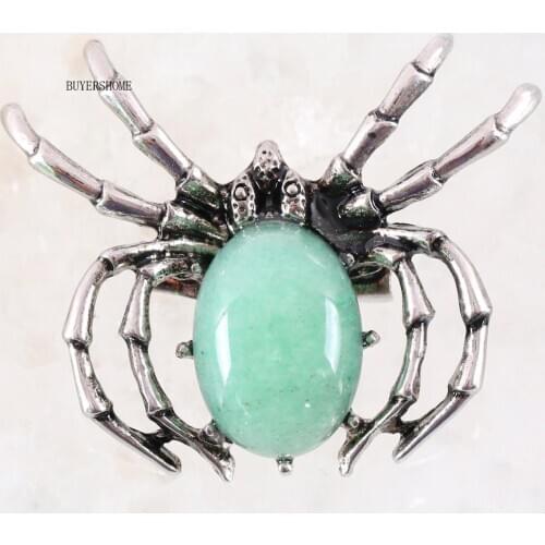 Spider Brooch Natural Stone Green Aventurine CAB Cabochon Bead Pendant For Men Women Jewelry Gift 1Pcs K709