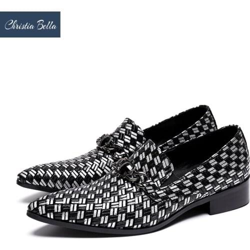 Christia Bella British Fashion Man Shoes Gingham Real Leather Men Dress Shoes Pointed Toe Business Office Formal Shoes Footwear