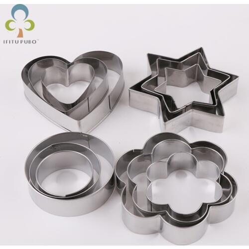 12pcs/set Stainless Steel Cookie Biscuit DIY Mold Star Heart Round Flower Shape Cutter Baking Mould Tools GYH