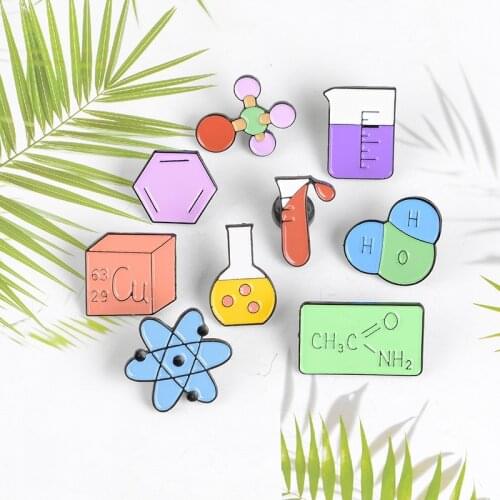 Chemical Molecular Model Metal Enamel Brooch Test Tube Beaker Badge Pin Trendy Scientist Scholar Dress Backpack Jewelry Gift