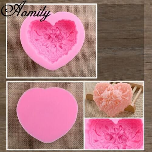 Aomily Rose Heart Shape Fondant Cake Silicone Molds Cake Decorating Tools Jelly Sugar Craft Chocolate Molds Moulds Baking Tools