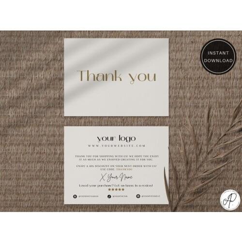 Editable Business thank you card printable, Luxury thank you, Thank you for your order card, Order insert, Instant Download