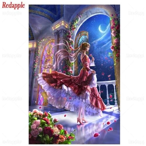 Full square round diamond painting Fantasy art, girl and flower diamond embroidery 5D rhinestone mosaic diamond inlaid pattern