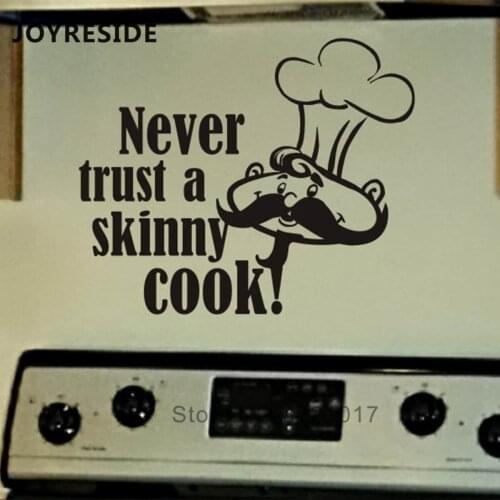 JOYRESIDE Kitchen Chef Wall Decals Never Trust A Skinny Chef Wall Sticker Quotes Cute Chef Pattern Home Kitchen Wall Decor WM294