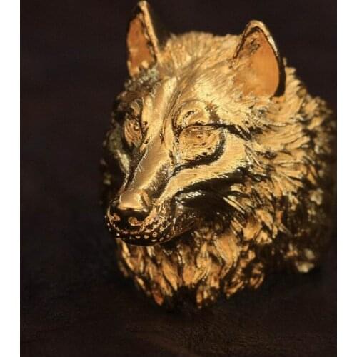 LINSION Details Gold Plated Brass Huge Wolf Ring Mens Biker Punk Ring GP90 US Size 7~15